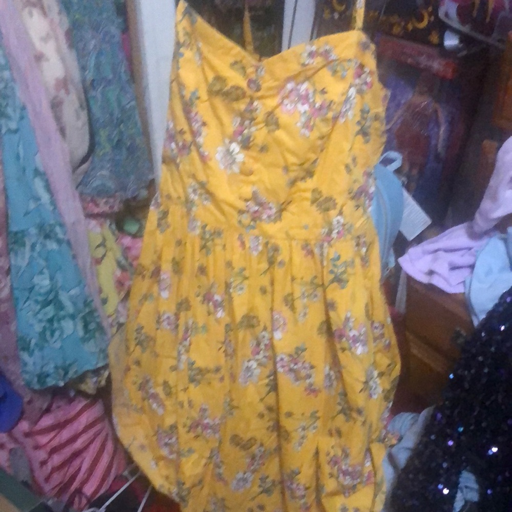 Hell Bunny Yellow Tiered Pleated Sundress